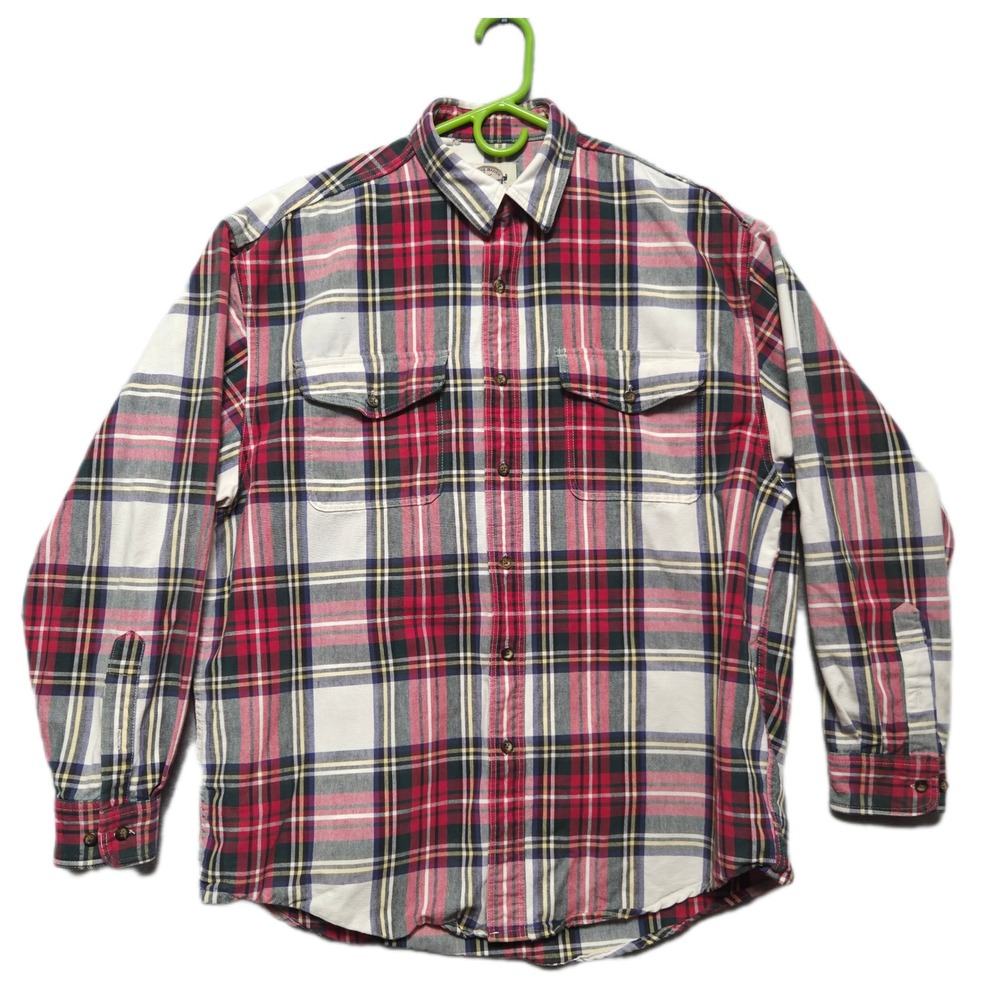 Eddie Bauer Legends Mens Large Heavy Flannel Plaid Shirt Red Classic Button Up‎
